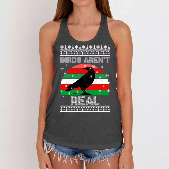 Bird Are Not Real Conspiracy Ugly Christmas Sweater Women's Knotted Racerback Tank