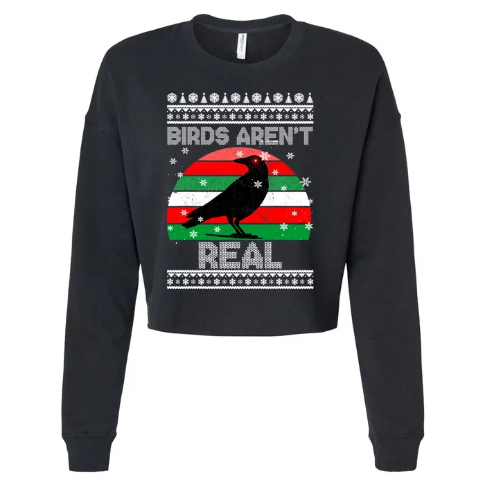 Bird Are Not Real Conspiracy Ugly Christmas Sweater Cropped Pullover Crew