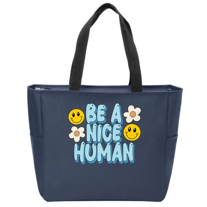 Be A Nice Human Cute Smile Retro Zip Tote Bag