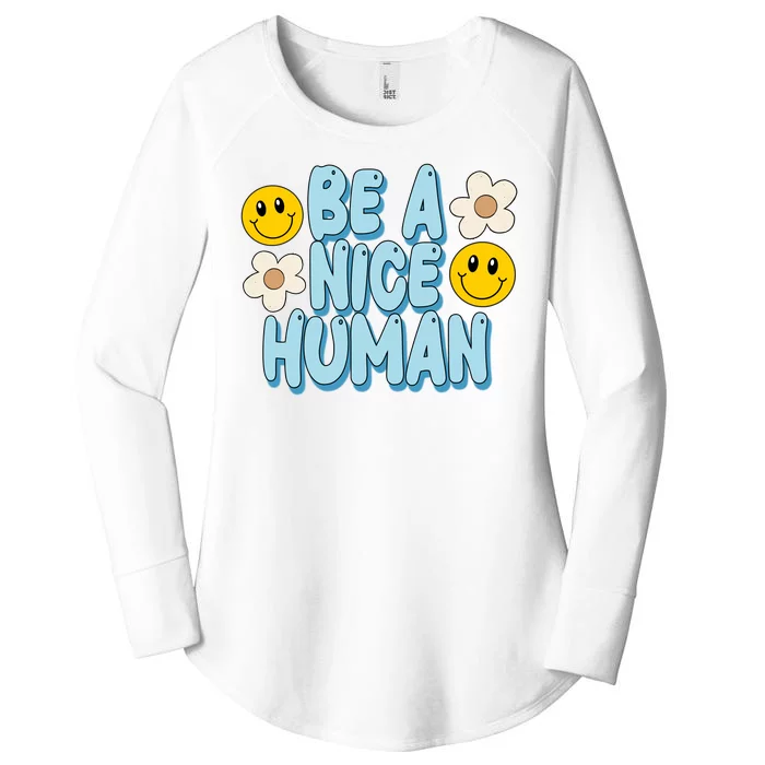 Be A Nice Human Cute Smile Retro Women's Perfect Tri Tunic Long Sleeve Shirt