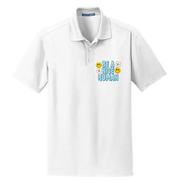 Be A Nice Human Cute Smile Retro Dry Zone Grid Performance Polo