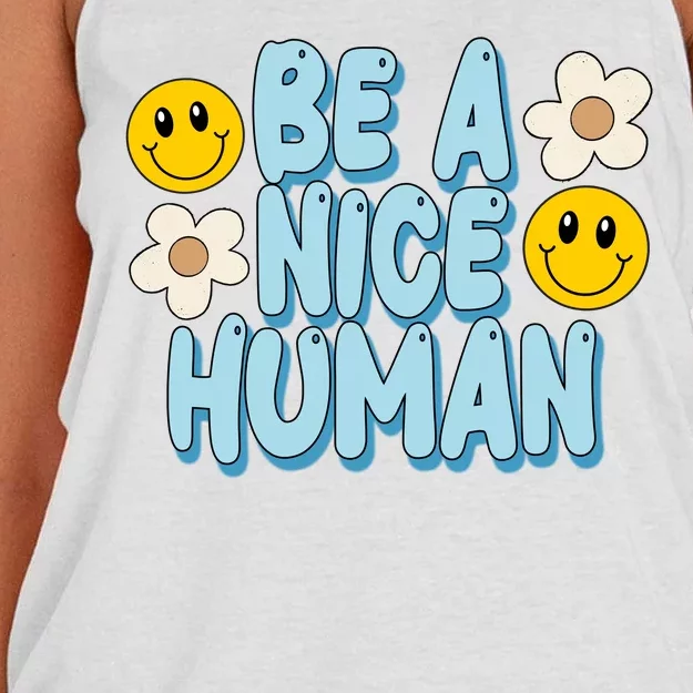 Be A Nice Human Cute Smile Retro Women's Knotted Racerback Tank