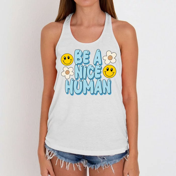 Be A Nice Human Cute Smile Retro Women's Knotted Racerback Tank