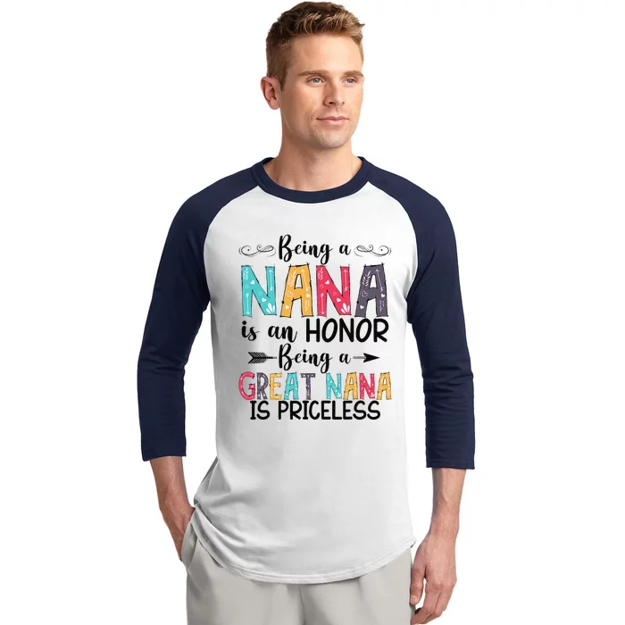 Being A Nana Is An Honor Being A Great Nana Is Priceless Baseball Sleeve Shirt