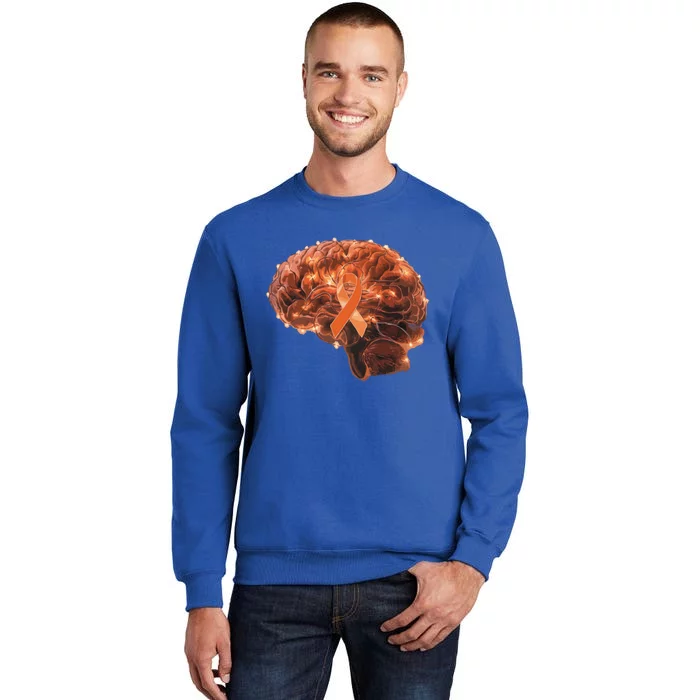 Brain Art Orange Ribbon Multiple Sclerosis Awareness Gift Tall Sweatshirt