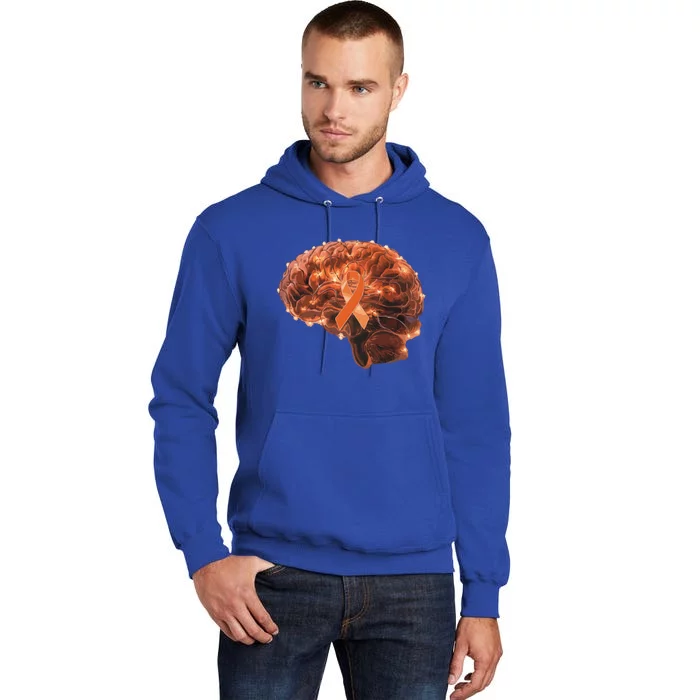 Brain Art Orange Ribbon Multiple Sclerosis Awareness Gift Tall Hoodie