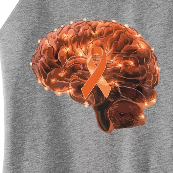 Brain Art Orange Ribbon Multiple Sclerosis Awareness Gift Women’s Perfect Tri Rocker Tank