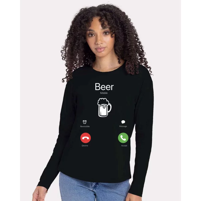 Beer Answer Or Decline Mobil Phone Funny Womens Cotton Relaxed Long Sleeve T-Shirt