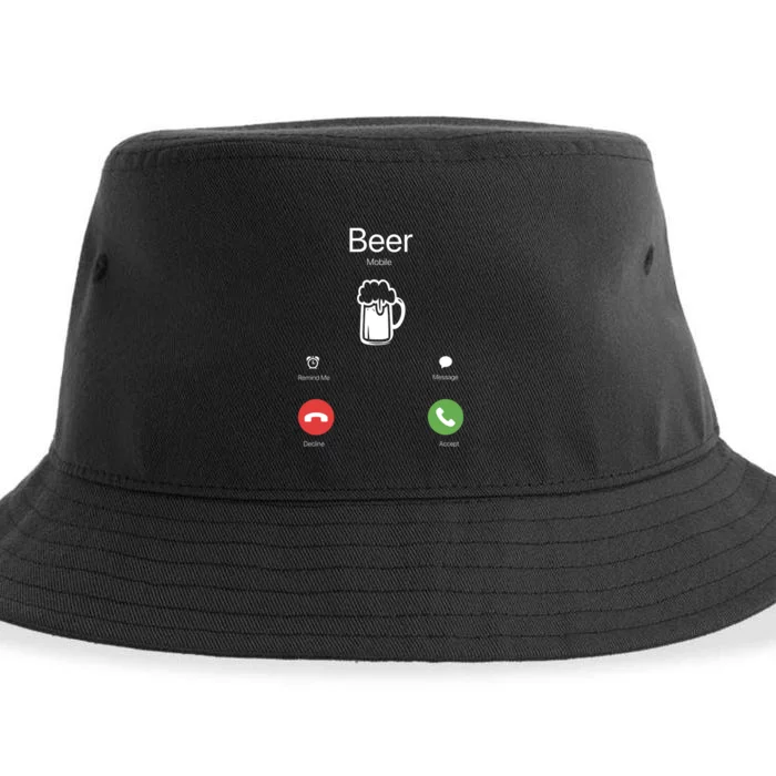 Beer Answer Or Decline Mobil Phone Funny Sustainable Bucket Hat