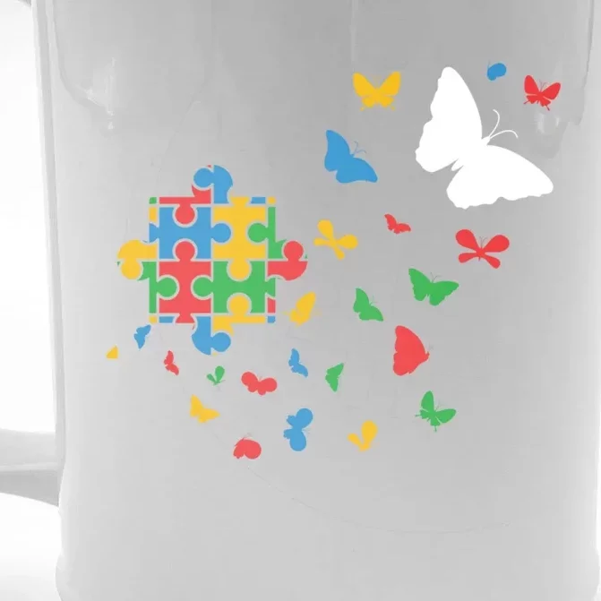 Butterfly Autism Puzzle Autistic Autism Awareness Gift Front & Back Beer Stein