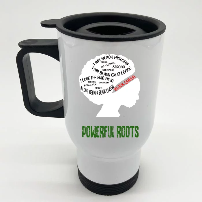 Black Afro Powerful Roots Black Queen Black Melanin Gift Front & Back Stainless Steel Travel Mug