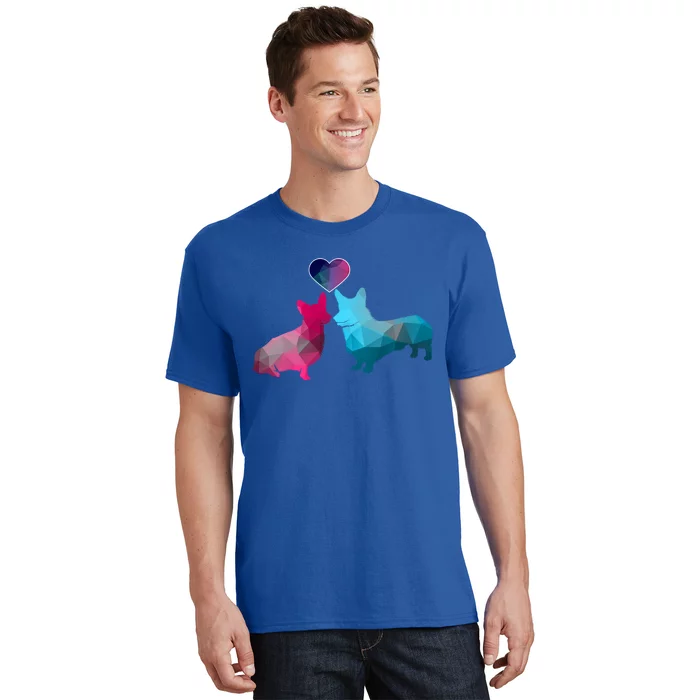 Blue And Pink Corgi Valentine's Day Animal Fans Dog Gift T-Shirt