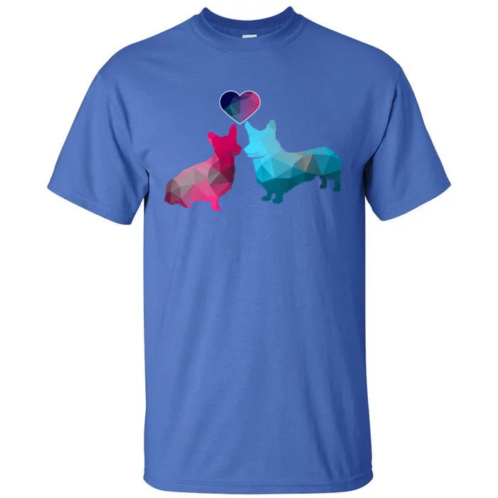 Blue And Pink Corgi Valentine's Day Animal Fans Dog Gift Tall T-Shirt