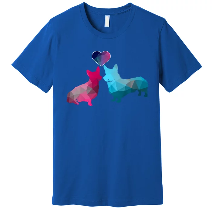 Blue And Pink Corgi Valentine's Day Animal Fans Dog Gift Premium T-Shirt