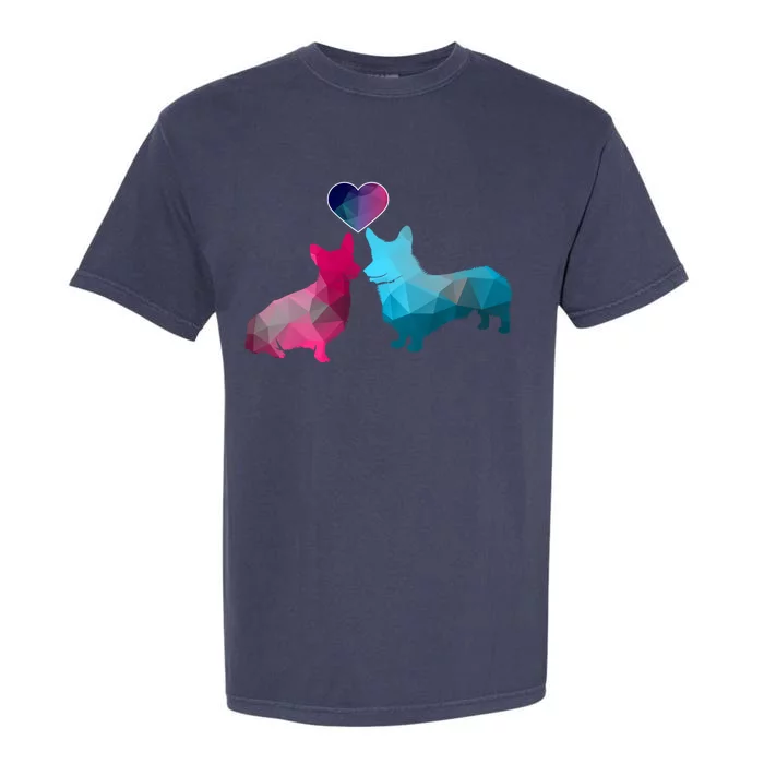 Blue And Pink Corgi Valentine's Day Animal Fans Dog Gift Garment-Dyed Heavyweight T-Shirt