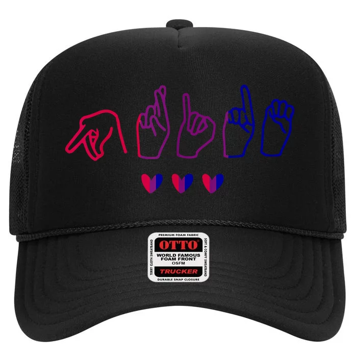 Bisexual ASL Pride Bi Sign Langauge Bisexuality Outfit High Crown Mesh Trucker Hat