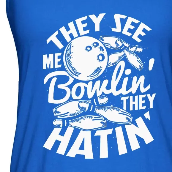 Bowling Alley Pins Spare Strike Ladies Essential Flowy Tank