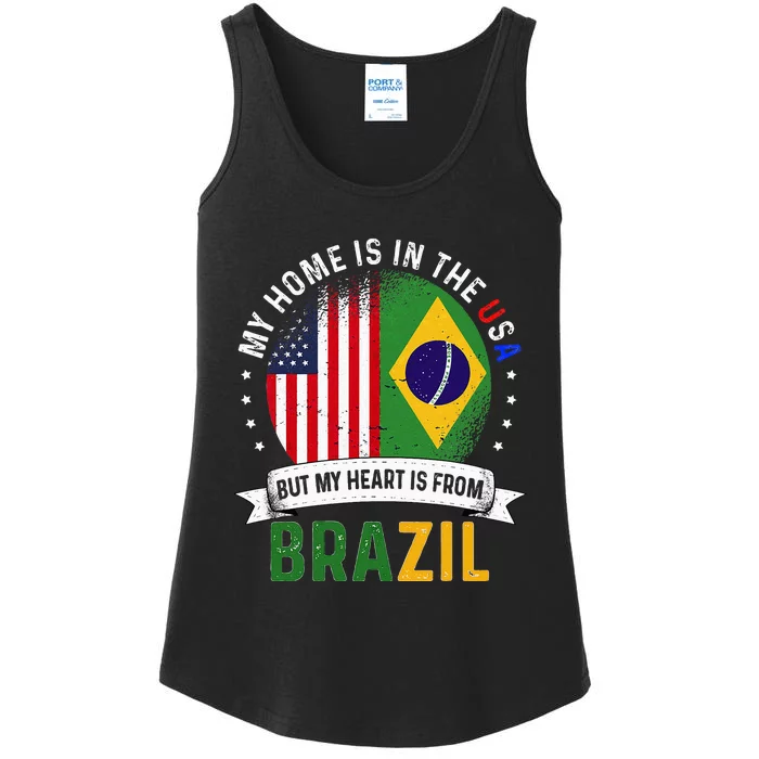 Brazilian American Patriot Heart is from Brazil Flag Ladies Essential Tank