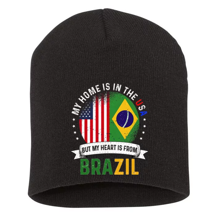 Brazilian American Patriot Heart is from Brazil Flag Short Acrylic Beanie