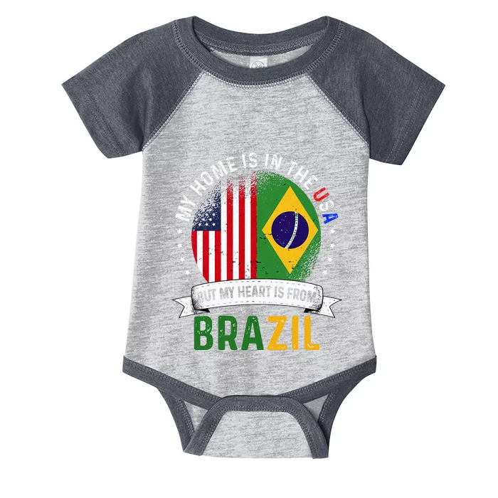 Brazilian American Patriot Heart is from Brazil Flag Infant Baby Jersey Bodysuit