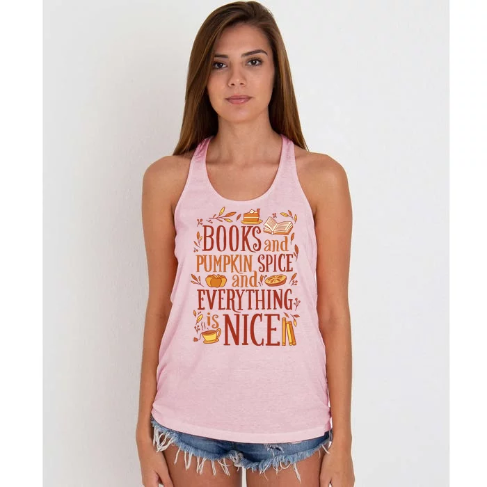 Books And Pumpkin Spice Fall Women's Knotted Racerback Tank