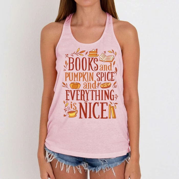 Books And Pumpkin Spice Fall Women's Knotted Racerback Tank