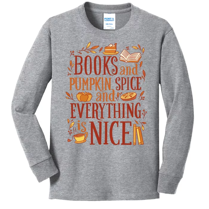 Books And Pumpkin Spice Fall Kids Long Sleeve Shirt