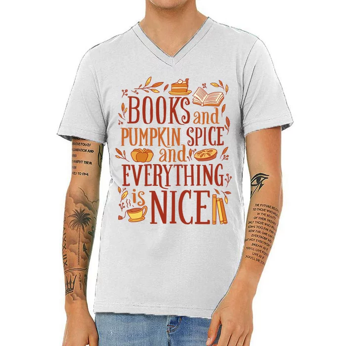 Books And Pumpkin Spice Fall V-Neck T-Shirt