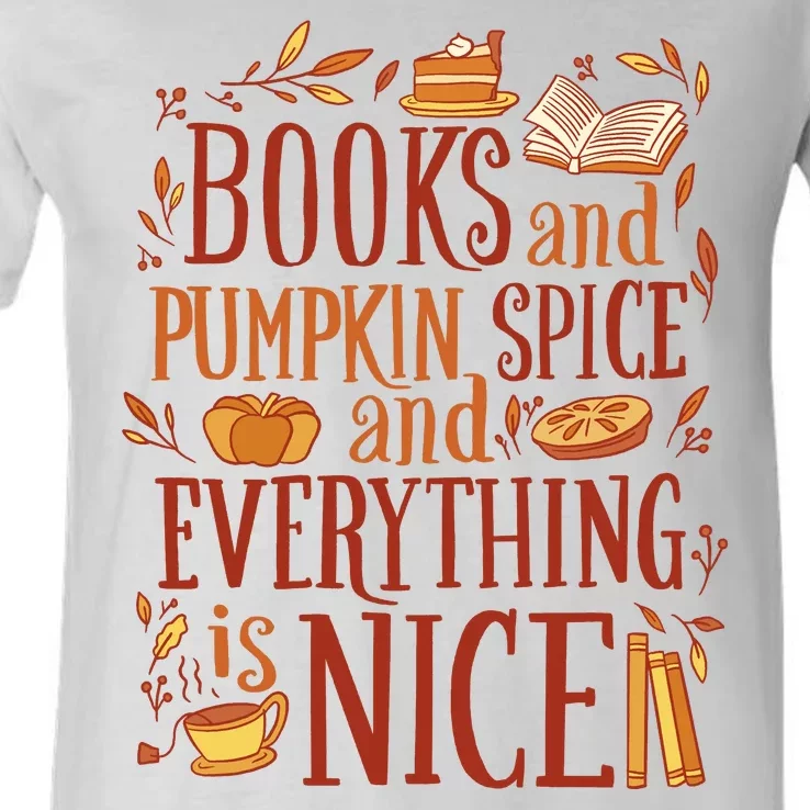 Books And Pumpkin Spice Fall V-Neck T-Shirt