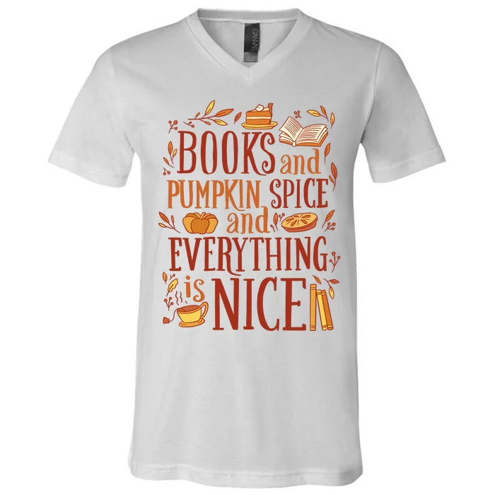 Books And Pumpkin Spice Fall V-Neck T-Shirt