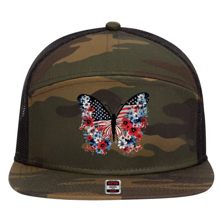 Butterfly America Patriotic 4th Of July 7 Panel Mesh Trucker Snapback Hat