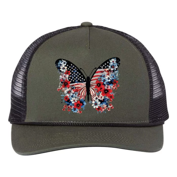 Butterfly America Patriotic 4th Of July Retro Rope Trucker Hat Cap