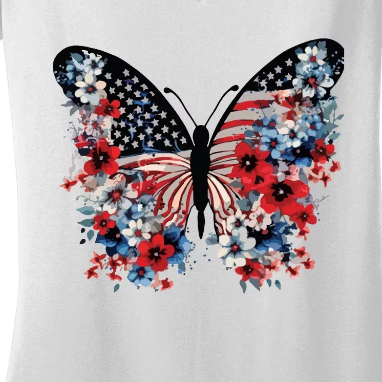 Butterfly America Patriotic 4th Of July Women's V-Neck T-Shirt