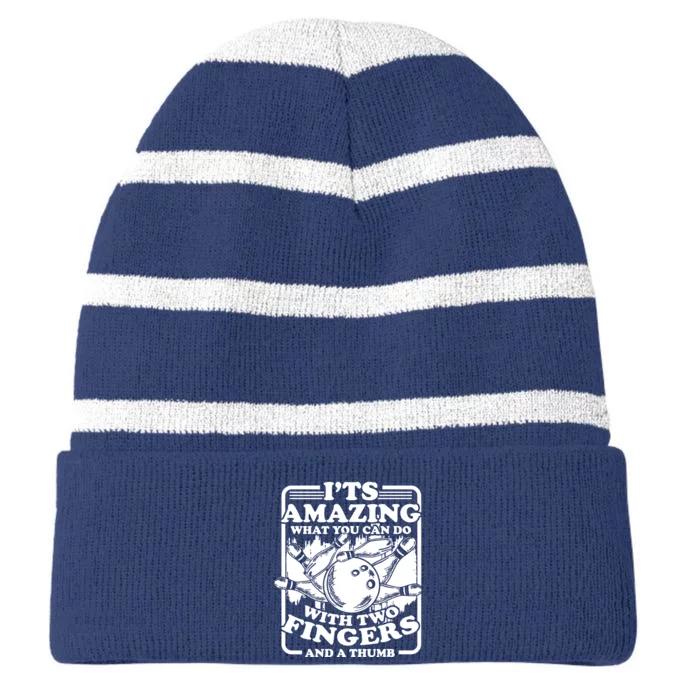 Bowling Alley Pins Spare Strike Striped Beanie with Solid Band