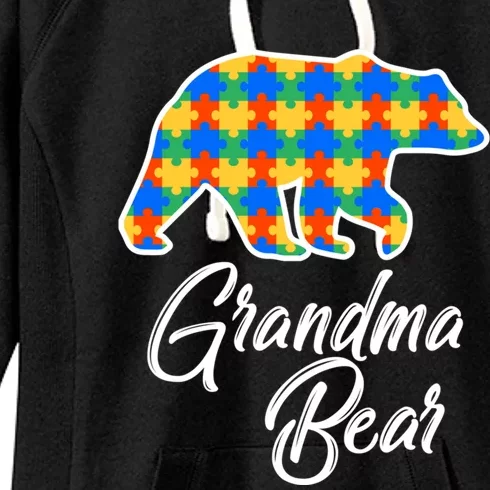 Bear Autism Puzzle Awareness Grandma Bear Funny Gift Tee Gift Women's Fleece Hoodie