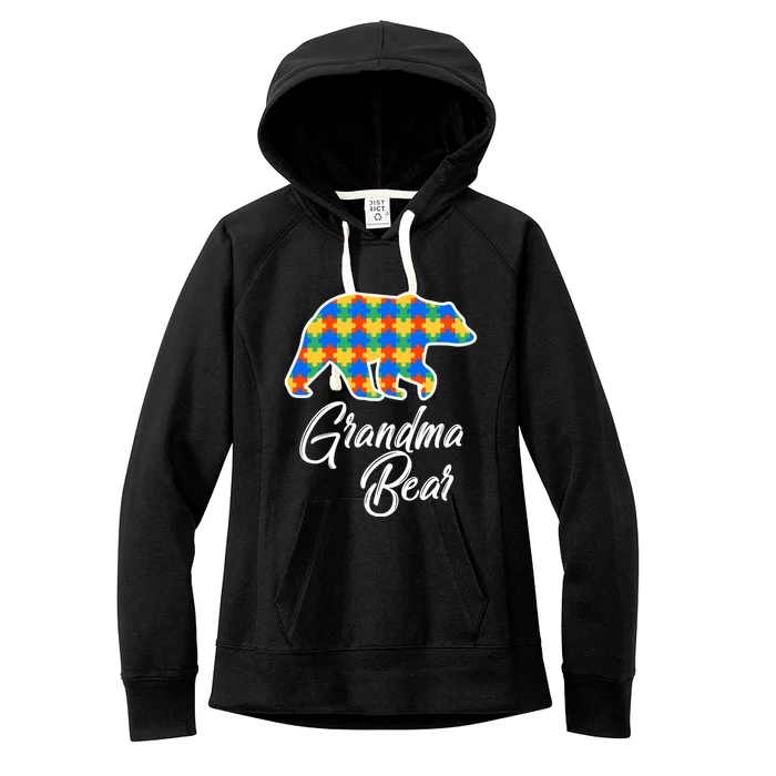 Bear Autism Puzzle Awareness Grandma Bear Funny Gift Tee Gift Women's Fleece Hoodie