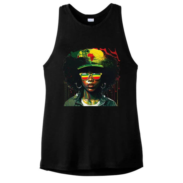 Black Afro Queen Melanin Dripping African Womens Juneteenth Ladies Tri-Blend Wicking Tank