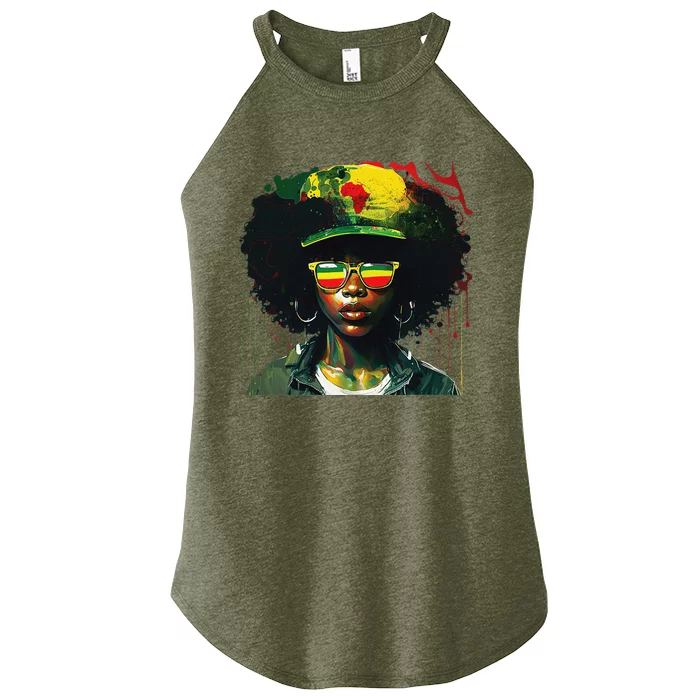 Black Afro Queen Melanin Dripping African Womens Juneteenth Women’s Perfect Tri Rocker Tank