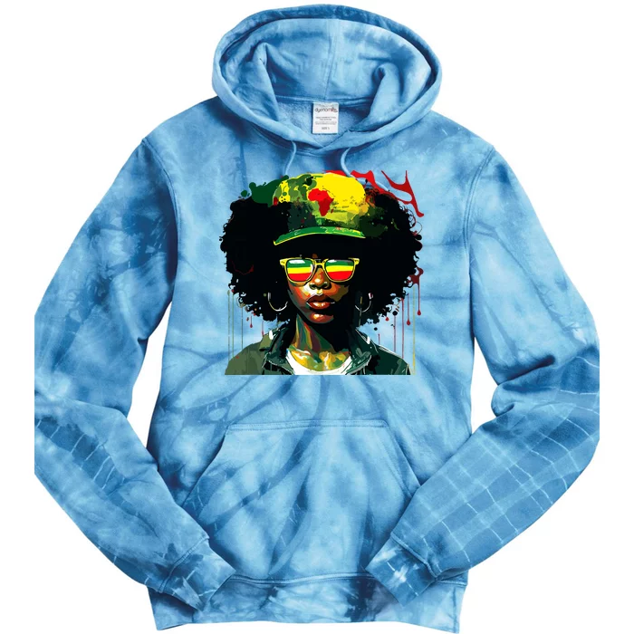 Black Afro Queen Melanin Dripping African Juneteenth Tie Dye Hoodie