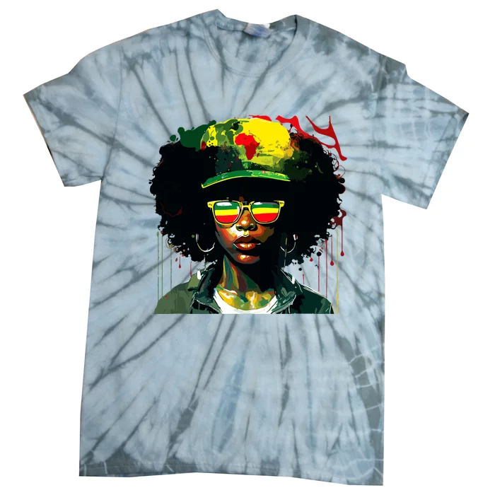 Black Afro Queen Melanin Dripping African Juneteenth Tie-Dye T-Shirt