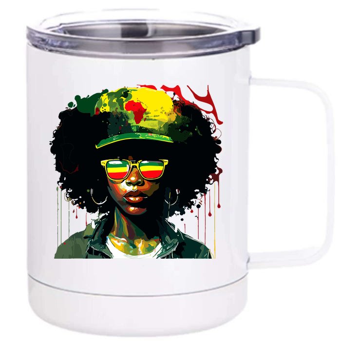 Black Afro Queen Melanin Dripping African Juneteenth Front & Back 12oz Stainless Steel Tumbler Cup