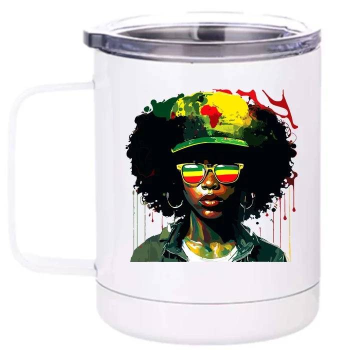 Black Afro Queen Melanin Dripping African Juneteenth Front & Back 12oz Stainless Steel Tumbler Cup