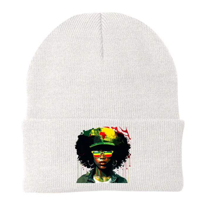 Black Afro Queen Melanin Dripping African Juneteenth Knit Cap Winter Beanie