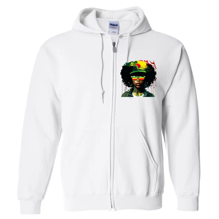 Black Afro Queen Melanin Dripping African Juneteenth Full Zip Hoodie