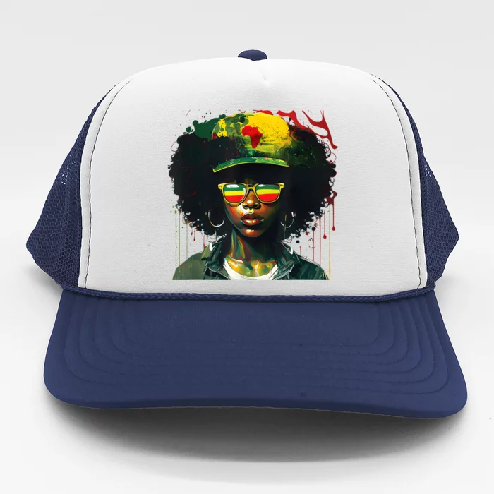 Black Afro Queen Melanin Dripping African Womens Juneteenth Trucker Hat