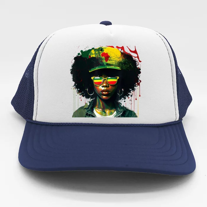 Black Afro Queen Melanin Dripping African Womens Juneteenth Trucker Hat