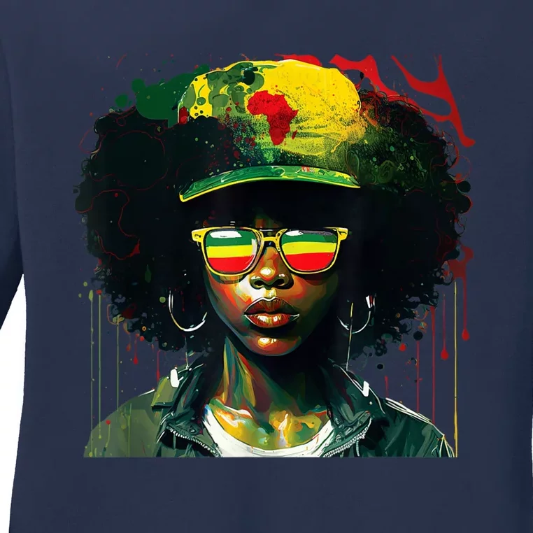 Black Afro Queen Melanin Dripping African Womens Juneteenth Ladies Long Sleeve Shirt