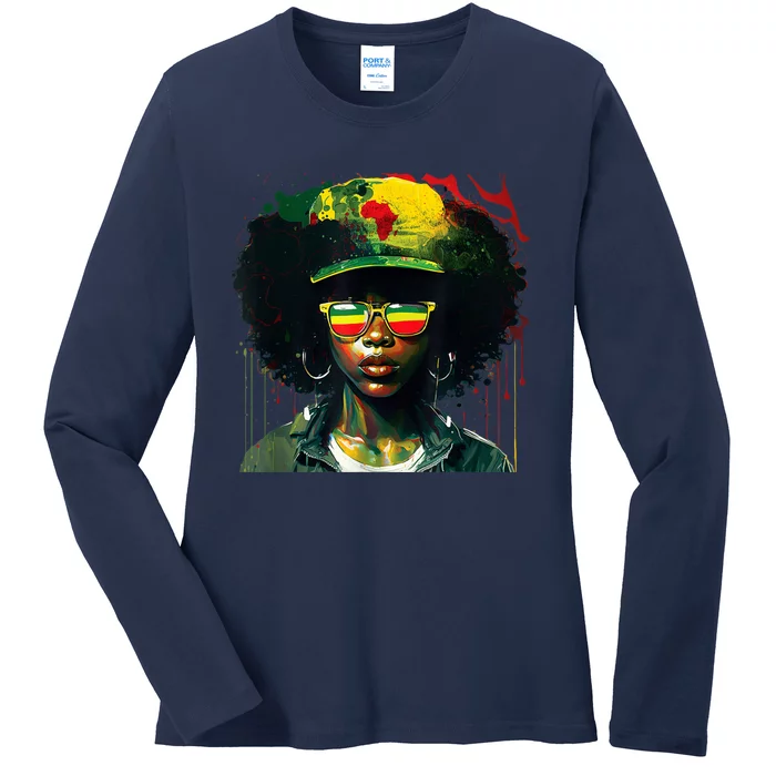 Black Afro Queen Melanin Dripping African Womens Juneteenth Ladies Long Sleeve Shirt