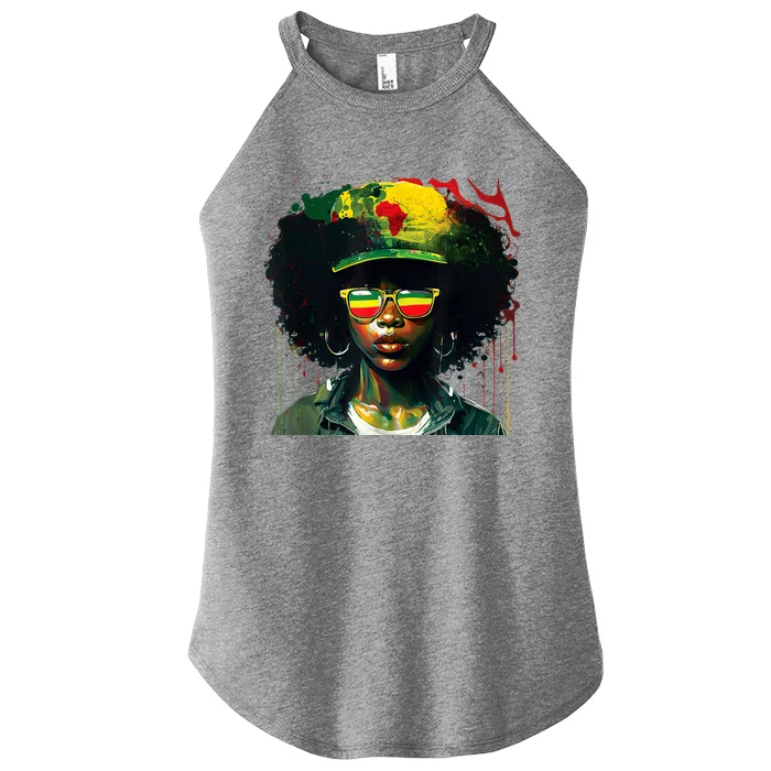 Black Afro Queen Melanin Dripping African Womens Juneteenth Women’s Perfect Tri Rocker Tank