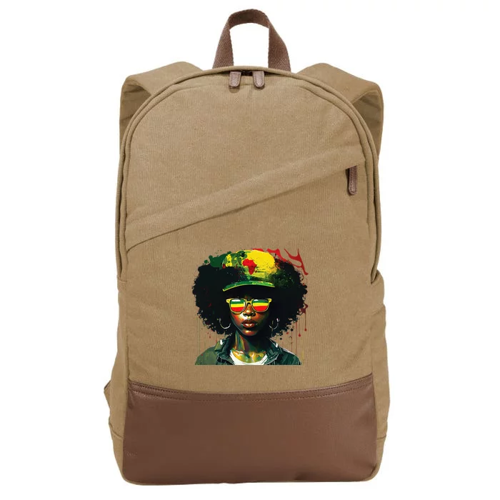 Black Afro Queen Melanin Dripping African Womens Juneteenth Cotton Canvas Backpack